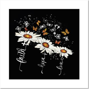 Faith hope love daisy flowers white print Posters and Art